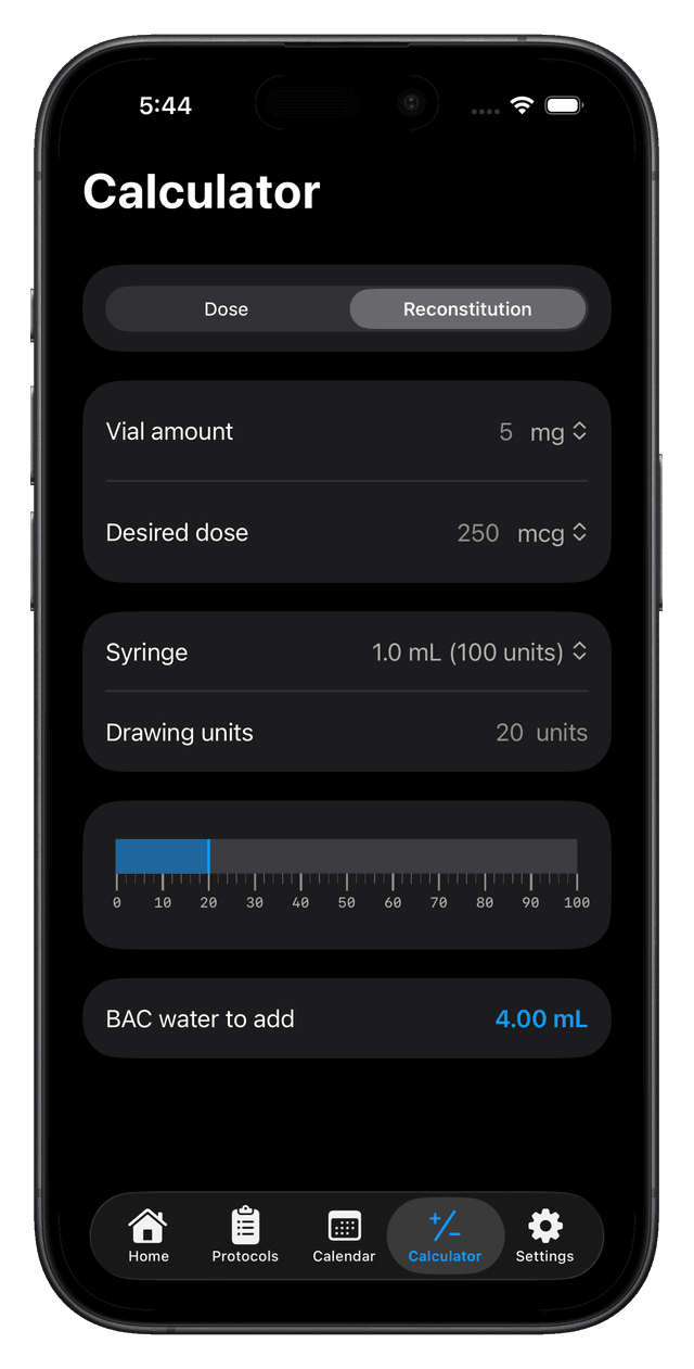 Peptide dose and reconstitution calculator